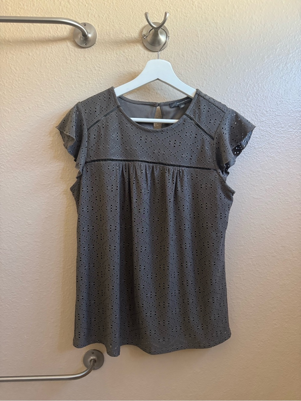 Adrianna Papell Eyelet Flutter Sleeve Blouse